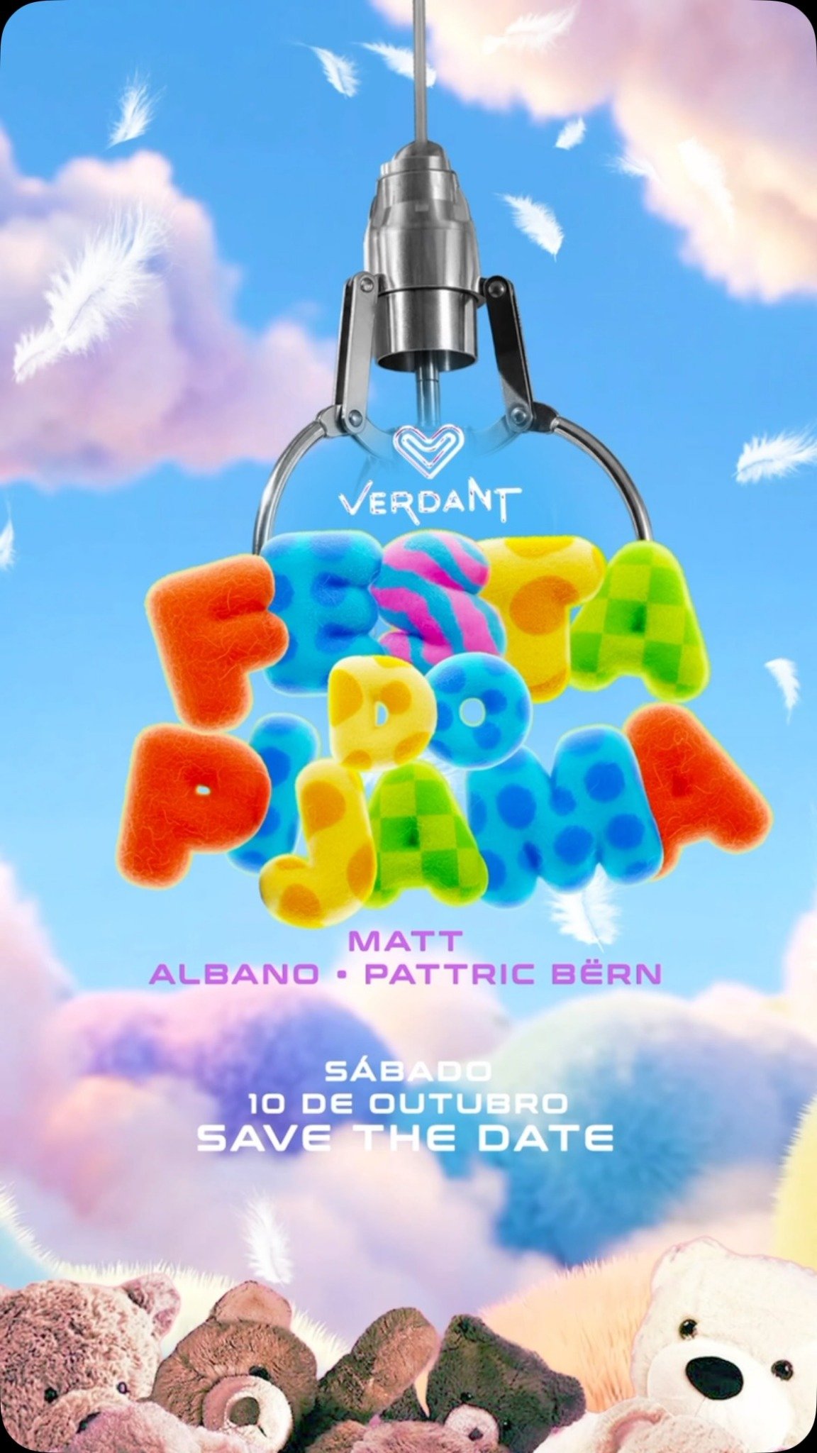 Cartaz da Festa do Pijama da Verdant, sábado 10 de outubro